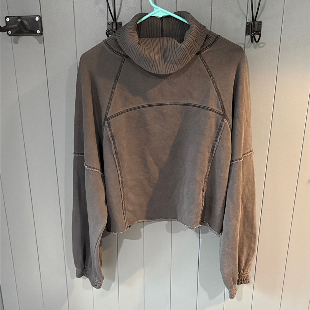 Aerie Cropped Cozy Turtleneck Sweatshirt - charcoal grey